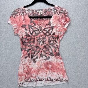 VTG Y2K Maurices Graphic V Neck Baby Tee Womens M Pink grunge fairy